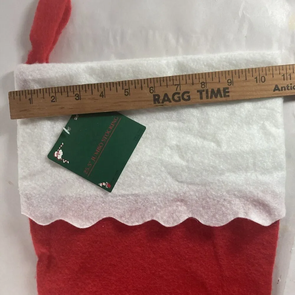 Vintage Large Red Felt Stockings 25.5” Set Of 3 Snowman Trees With Tags NOS